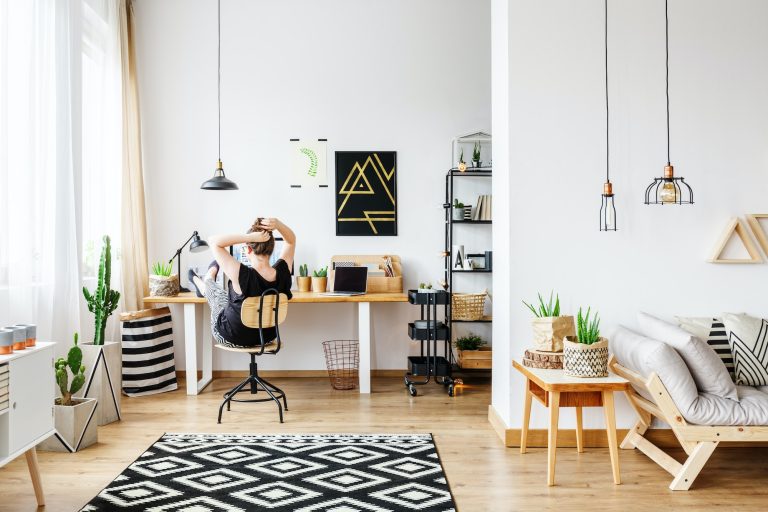 Freelancer in cozy white office